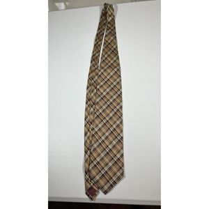 Carven Paris Made In France Pure Silk Tie Tan Plaid Neck Tie